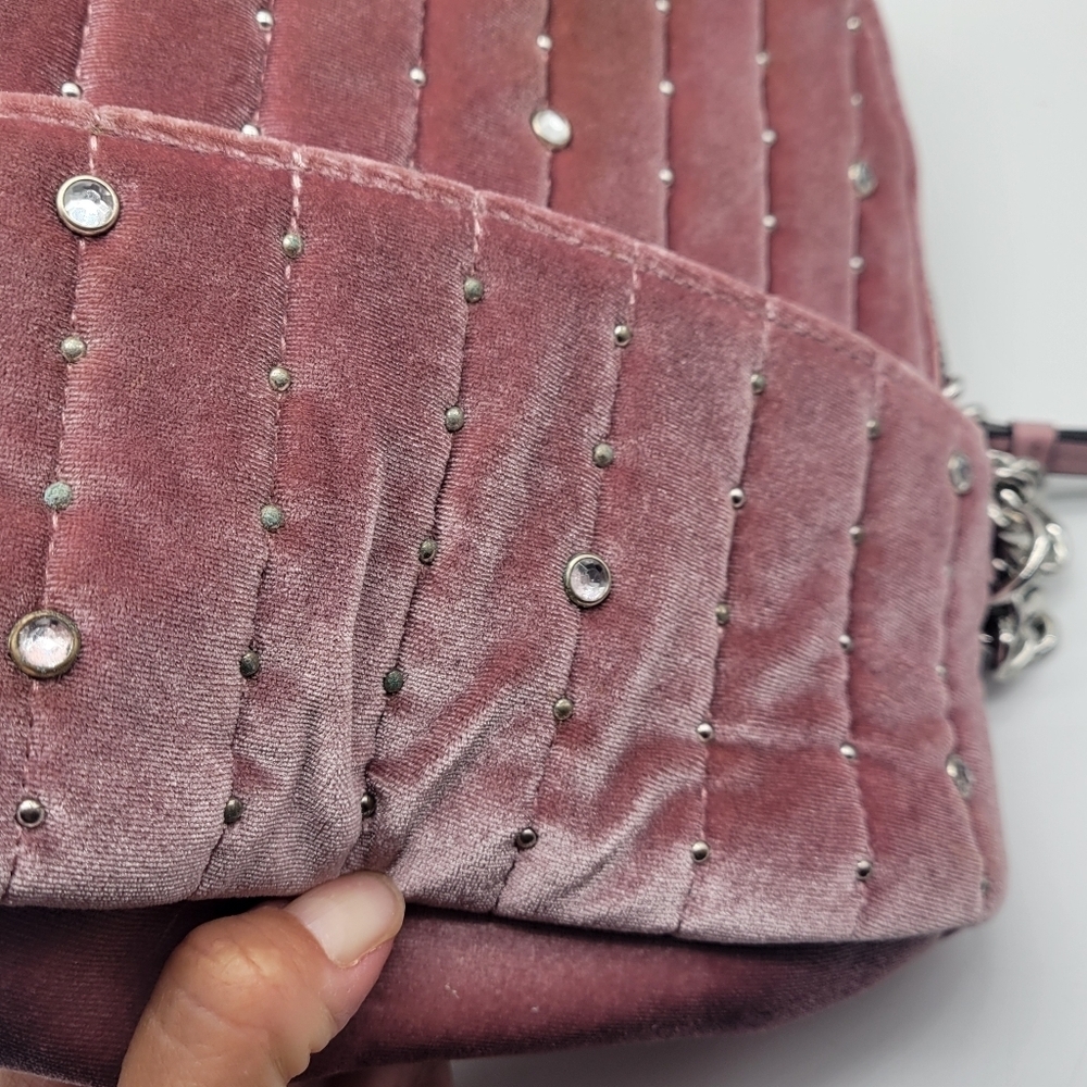 VICTORIA SECRET BACKPACK DUSTY ROSE VELOUR SHIMMER/CHAIN ACCENTS Zip Pockets - Picture 10 of 14